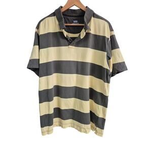 Y2k 90s NOBO No Boundaries 100% Cotton Wide Striped Polo Yellow/Green  XL 46/48